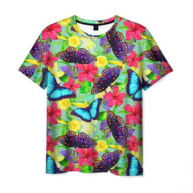 Мужская футболка 3D с принтом Summer Butterflies в Екатеринбурге, 100% полиэфир | прямой крой, круглый вырез горловины, длина до линии бедер | бабочки | лето | пестрый | разноцветный