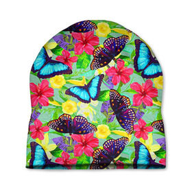 Шапка 3D с принтом Summer Butterflies в Екатеринбурге, 100% полиэстер | универсальный размер, печать по всей поверхности изделия | бабочки | лето | пестрый | разноцветный