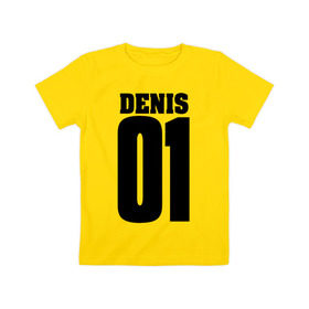 Детская футболка хлопок с принтом Денис 01 в Екатеринбурге, 100% хлопок | круглый вырез горловины, полуприлегающий силуэт, длина до линии бедер | 01 | denis | денис | на спине | номер | цифры