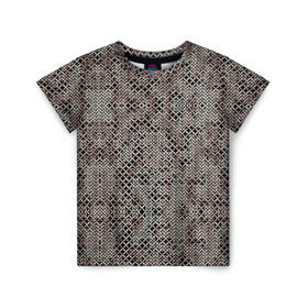 Детская футболка 3D с принтом Кольчуга в Екатеринбурге, 100% гипоаллергенный полиэфир | прямой крой, круглый вырез горловины, длина до линии бедер, чуть спущенное плечо, ткань немного тянется | броня | железо | металл | текстура
