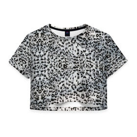 Женская футболка 3D укороченная с принтом White Jaguar в Екатеринбурге, 100% полиэстер | круглая горловина, длина футболки до линии талии, рукава с отворотами | барс | леопард | ягуар