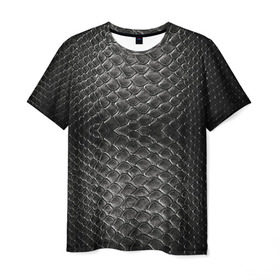 Мужская футболка 3D с принтом Черная кожа в Екатеринбурге, 100% полиэфир | прямой крой, круглый вырез горловины, длина до линии бедер | змея | текстура