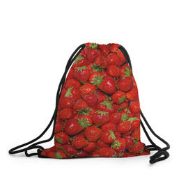 Рюкзак-мешок 3D с принтом Клубнички в Екатеринбурге, 100% полиэстер | плотность ткани — 200 г/м2, размер — 35 х 45 см; лямки — толстые шнурки, застежка на шнуровке, без карманов и подкладки | Тематика изображения на принте: красный | летний | фото | ягода