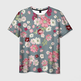 Мужская футболка 3D с принтом Цветочки в Екатеринбурге, 100% полиэфир | прямой крой, круглый вырез горловины, длина до линии бедер | нежный | паттерн | розовый