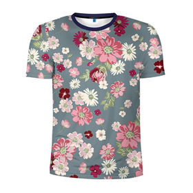 Мужская футболка 3D спортивная с принтом Цветочки в Екатеринбурге, 100% полиэстер с улучшенными характеристиками | приталенный силуэт, круглая горловина, широкие плечи, сужается к линии бедра | нежный | паттерн | розовый