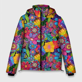 Мужская зимняя куртка 3D с принтом Яркие цветы в Екатеринбурге, верх — 100% полиэстер; подкладка — 100% полиэстер; утеплитель — 100% полиэстер | длина ниже бедра, свободный силуэт Оверсайз. Есть воротник-стойка, отстегивающийся капюшон и ветрозащитная планка. 

Боковые карманы с листочкой на кнопках и внутренний карман на молнии. | летний | разноцветный | цветы | яркий