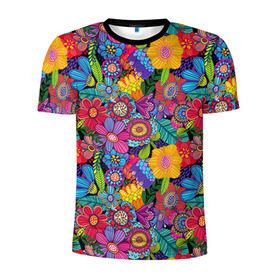 Мужская футболка 3D спортивная с принтом Яркие цветы в Екатеринбурге, 100% полиэстер с улучшенными характеристиками | приталенный силуэт, круглая горловина, широкие плечи, сужается к линии бедра | летний | разноцветный | цветы | яркий