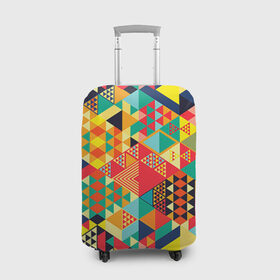 Чехол для чемодана 3D с принтом Геометрия в Екатеринбурге, 86% полиэфир, 14% спандекс | двустороннее нанесение принта, прорези для ручек и колес | лоскутное шитье | паттерн | пестрый | разноцветный | треугольники