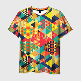 Мужская футболка 3D с принтом Геометрия в Екатеринбурге, 100% полиэфир | прямой крой, круглый вырез горловины, длина до линии бедер | лоскутное шитье | паттерн | пестрый | разноцветный | треугольники