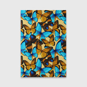Обложка для паспорта матовая кожа с принтом Бабочки в Екатеринбурге, натуральная матовая кожа | размер 19,3 х 13,7 см; прозрачные пластиковые крепления | коричневый | синий