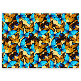 Поздравительная открытка с принтом Бабочки в Екатеринбурге, 100% бумага | плотность бумаги 280 г/м2, матовая, на обратной стороне линовка и место для марки
 | коричневый | синий
