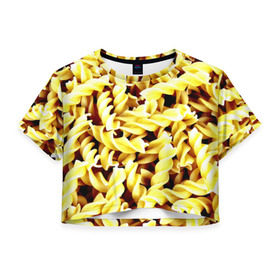 Женская футболка 3D укороченная с принтом Макароны в Екатеринбурге, 100% полиэстер | круглая горловина, длина футболки до линии талии, рукава с отворотами | еда | макароны | паста | хлебные