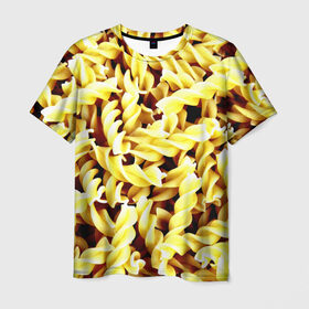 Мужская футболка 3D с принтом Макароны в Екатеринбурге, 100% полиэфир | прямой крой, круглый вырез горловины, длина до линии бедер | Тематика изображения на принте: еда | макароны | паста | хлебные
