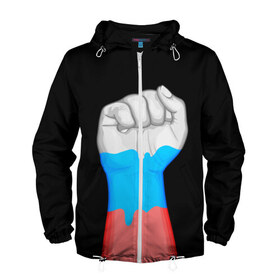 Мужская ветровка 3D с принтом Русский кулак в Екатеринбурге, 100% полиэстер | подол и капюшон оформлены резинкой с фиксаторами, два кармана без застежек по бокам, один потайной карман на груди | бодиарт | россия | триколор | флаг