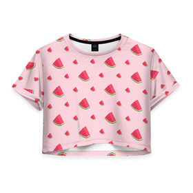 Женская футболка 3D укороченная с принтом Сочные арбузики в Екатеринбурге, 100% полиэстер | круглая горловина, длина футболки до линии талии, рукава с отворотами | арбузы | арт | еда | лето | фрукты