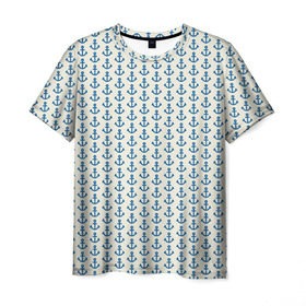 Мужская футболка 3D с принтом Якоря в Екатеринбурге, 100% полиэфир | прямой крой, круглый вырез горловины, длина до линии бедер | вмф | вода | военно морской флот | волны | жизнь | корабли | море | океан | трайблы | узоры | якорь