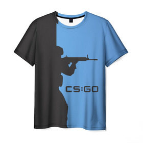 Мужская футболка 3D с принтом CS:GO Силуэт в Екатеринбурге, 100% полиэфир | прямой крой, круглый вырез горловины, длина до линии бедер | cs | cs go | csgo | go | го | контр страйк | контра | кс | кс го | ксго | спецназ | террористы
