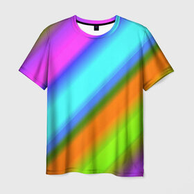 Мужская футболка 3D с принтом Радуга в Екатеринбурге, 100% полиэфир | прямой крой, круглый вырез горловины, длина до линии бедер | полосы | размытый | цветной | яркий