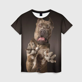 Женская футболка 3D с принтом Кане корсо в Екатеринбурге, 100% полиэфир ( синтетическое хлопкоподобное полотно) | прямой крой, круглый вырез горловины, длина до линии бедер | animal | breed | brown | dog | fear | jump | legs | throw | бросок | дог | животное | испуг | коричневый | лапы | порода | прыжок | собака