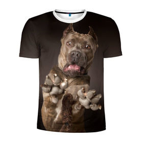 Мужская футболка 3D спортивная с принтом Кане корсо в Екатеринбурге, 100% полиэстер с улучшенными характеристиками | приталенный силуэт, круглая горловина, широкие плечи, сужается к линии бедра | animal | breed | brown | dog | fear | jump | legs | throw | бросок | дог | животное | испуг | коричневый | лапы | порода | прыжок | собака