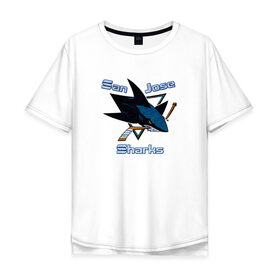 Мужская футболка хлопок Oversize с принтом San Jose Sharks hockey в Екатеринбурге, 100% хлопок | свободный крой, круглый ворот, “спинка” длиннее передней части | nhl | san jose sharks | спорт | хоккей