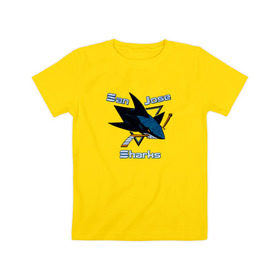 Детская футболка хлопок с принтом San Jose Sharks hockey в Екатеринбурге, 100% хлопок | круглый вырез горловины, полуприлегающий силуэт, длина до линии бедер | Тематика изображения на принте: nhl | san jose sharks | спорт | хоккей