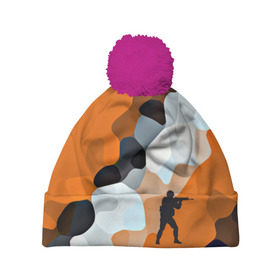 Шапка 3D c помпоном с принтом CS GO Asiimov camouflage в Екатеринбурге, 100% полиэстер | универсальный размер, печать по всей поверхности изделия | counter strike | камуфляж