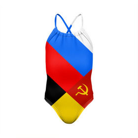 Детский купальник 3D с принтом Вечная Россия в Екатеринбурге, Полиэстер 85%, Спандекс 15% | Слитный крой, подклад по переду изделия, узкие бретели | патриот | россия | русь | триколор | флаг | я русский