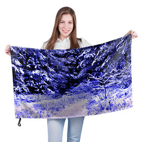 Флаг 3D с принтом Лес в Екатеринбурге, 100% полиэстер | плотность ткани — 95 г/м2, размер — 67 х 109 см. Принт наносится с одной стороны | ёлка | ель | зима | природа | снег | снежный | фиолетовый