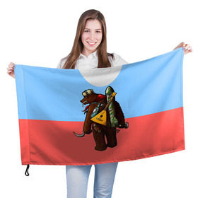 Флаг 3D с принтом Россия. Медведь. Балалайка в Екатеринбурге, 100% полиэстер | плотность ткани — 95 г/м2, размер — 67 х 109 см. Принт наносится с одной стороны | russia | армия | балалайка | медведь | оружие | ракета | российская федерация | россия | русский | рф | силовые структуры | флаг | я русский