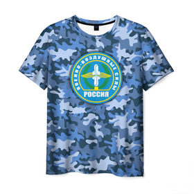 Мужская футболка 3D с принтом ВВС России в Екатеринбурге, 100% полиэфир | прямой крой, круглый вырез горловины, длина до линии бедер | авиация | армейская атрибутика | армия | ввс | всё выше | день ввс | и выше | камуфляж | небо | россия | самолёты