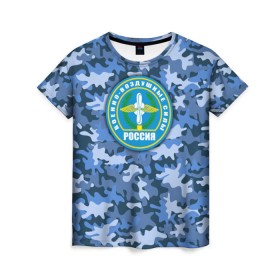 Женская футболка 3D с принтом ВВС России в Екатеринбурге, 100% полиэфир ( синтетическое хлопкоподобное полотно) | прямой крой, круглый вырез горловины, длина до линии бедер | авиация | армейская атрибутика | армия | ввс | всё выше | день ввс | и выше | камуфляж | небо | россия | самолёты