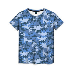 Женская футболка 3D с принтом Камуфляж в Екатеринбурге, 100% полиэфир ( синтетическое хлопкоподобное полотно) | прямой крой, круглый вырез горловины, длина до линии бедер | camo | авиация | ввс | камо | самолёты | синий