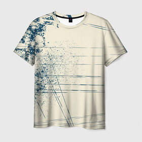 Мужская футболка 3D с принтом Текстура в Екатеринбурге, 100% полиэфир | прямой крой, круглый вырез горловины, длина до линии бедер | Тематика изображения на принте: бежевый | кляксы | краски | линии | синий | текстура | узоры | цвет