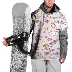 Накидка на куртку 3D с принтом Радужные Единорожки в Екатеринбурге, 100% полиэстер |  | unicorn | белый | единорог | лошадь | облако | радуга | розовый | сердце | улыбка | фиолетовый | цвет