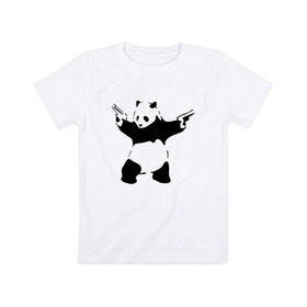 Детская футболка хлопок с принтом Panda & Guns в Екатеринбурге, 100% хлопок | круглый вырез горловины, полуприлегающий силуэт, длина до линии бедер | panda | крутой | оружие | панда | пистолет | револьвер | рисунок