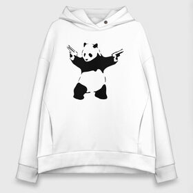 Женское худи Oversize хлопок с принтом Panda & Guns в Екатеринбурге, френч-терри — 70% хлопок, 30% полиэстер. Мягкий теплый начес внутри —100% хлопок | боковые карманы, эластичные манжеты и нижняя кромка, капюшон на магнитной кнопке | panda | крутой | оружие | панда | пистолет | револьвер | рисунок