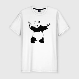 Мужская футболка премиум с принтом Panda & Guns в Екатеринбурге, 92% хлопок, 8% лайкра | приталенный силуэт, круглый вырез ворота, длина до линии бедра, короткий рукав | panda | крутой | оружие | панда | пистолет | револьвер | рисунок