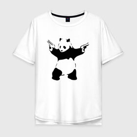 Мужская футболка хлопок Oversize с принтом Panda & Guns в Екатеринбурге, 100% хлопок | свободный крой, круглый ворот, “спинка” длиннее передней части | panda | крутой | оружие | панда | пистолет | револьвер | рисунок