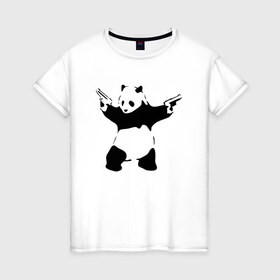 Женская футболка хлопок с принтом Panda & Guns в Екатеринбурге, 100% хлопок | прямой крой, круглый вырез горловины, длина до линии бедер, слегка спущенное плечо | panda | крутой | оружие | панда | пистолет | револьвер | рисунок