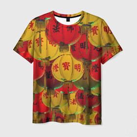 Мужская футболка 3D с принтом Японские фонарики в Екатеринбурге, 100% полиэфир | прямой крой, круглый вырез горловины, длина до линии бедер | азия | туризм | фонарики | этнография | япония