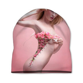 Шапка 3D с принтом Сюрреализм в Екатеринбурге, 100% полиэстер | универсальный размер, печать по всей поверхности изделия | blonde | flowers | girl | lace | naked | nude | photo | surrealism | блондинка | девушка | сюрреализм | фото | цветы | шнуровка