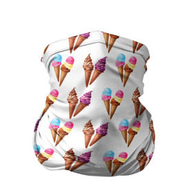 Бандана-труба 3D с принтом Мороженое в рожках в Екатеринбурге, 100% полиэстер, ткань с особыми свойствами — Activecool | плотность 150‒180 г/м2; хорошо тянется, но сохраняет форму | eat | ice cream | вкус | вкусно | еда | лед | мороженое | рожок | сладкое | сладость | сливки | шарик