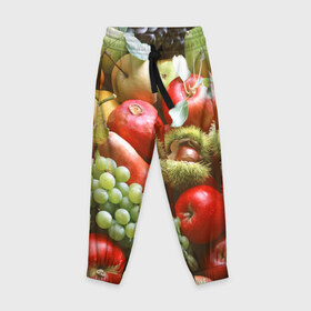 Детские брюки 3D с принтом Фрукты и ягоды в Екатеринбурге, 100% полиэстер | манжеты по низу, эластичный пояс регулируется шнурком, по бокам два кармана без застежек, внутренняя часть кармана из мелкой сетки | 