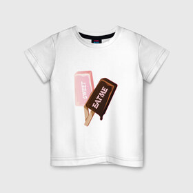 Детская футболка хлопок с принтом Мороженое. Eat Me в Екатеринбурге, 100% хлопок | круглый вырез горловины, полуприлегающий силуэт, длина до линии бедер | eat | ice cream | sweet | вкус | вкусно | еда | лед | мороженое | сладкое | сладость | сливки