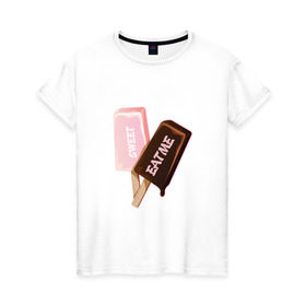 Женская футболка хлопок с принтом Мороженое. Eat Me в Екатеринбурге, 100% хлопок | прямой крой, круглый вырез горловины, длина до линии бедер, слегка спущенное плечо | eat | ice cream | sweet | вкус | вкусно | еда | лед | мороженое | сладкое | сладость | сливки
