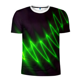 Мужская футболка 3D спортивная с принтом Молния в Екатеринбурге, 100% полиэстер с улучшенными характеристиками | приталенный силуэт, круглая горловина, широкие плечи, сужается к линии бедра | волна | зеленый | темный