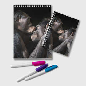 Блокнот с принтом Шимпанзе в Екатеринбурге, 100% бумага | 48 листов, плотность листов — 60 г/м2, плотность картонной обложки — 250 г/м2. Листы скреплены удобной пружинной спиралью. Цвет линий — светло-серый
 | chimps | family | feelings | kiss | monkeys | primates | любовь | обезьяны | поцелуй | приматы | семья | чувства | шимпанзе