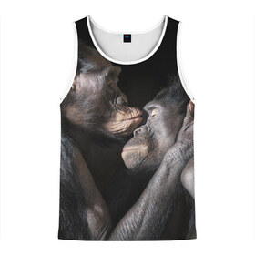 Мужская майка 3D с принтом Шимпанзе в Екатеринбурге, 100% полиэстер | круглая горловина, приталенный силуэт, длина до линии бедра. Пройма и горловина окантованы тонкой бейкой | chimps | family | feelings | kiss | monkeys | primates | любовь | обезьяны | поцелуй | приматы | семья | чувства | шимпанзе