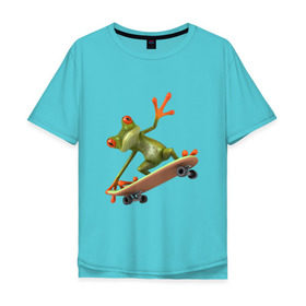 Мужская футболка хлопок Oversize с принтом Лягушка на скейтборде в Екатеринбурге, 100% хлопок | свободный крой, круглый ворот, “спинка” длиннее передней части | скейт | скейтбординг | спорт
